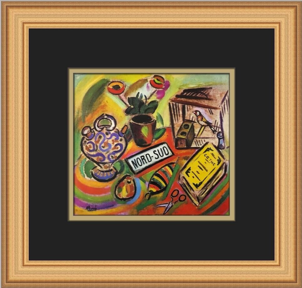 Joan Miro North-South Custom Framed Art Print 1996: Joan Miro North-South Custom Framed Art Print 1996 This stunning custom framed print titled "North-South" by renowned artist Joan Miro is a captivating piece that embodies the essence of Abstract Expr