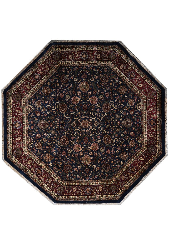 8 x 8 Octagonal Hand-Knotted Wool Jaipur Tabriz Area Rug India: 8 x 8 Octagonal Hand-Knotted Wool Jaipur Tabriz Area Rug India Free continental US Shipping This 8 x 8 octagonal Jaipur area rug is hand-knotted from fine wool, featuring a classic Tabriz pattern in d