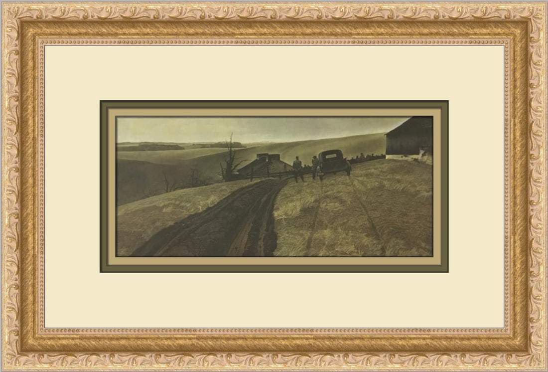 Andrew Wyeth 1973 Public Sale Custom Framed Lithograph Print: Andrew Wyeth 1973 Public Sale Custom Framed Lithograph Print This exquisite custom framed print titled "Public Sale" by renowned artist Andrew Wyeth captures the essence of realism through its landsca