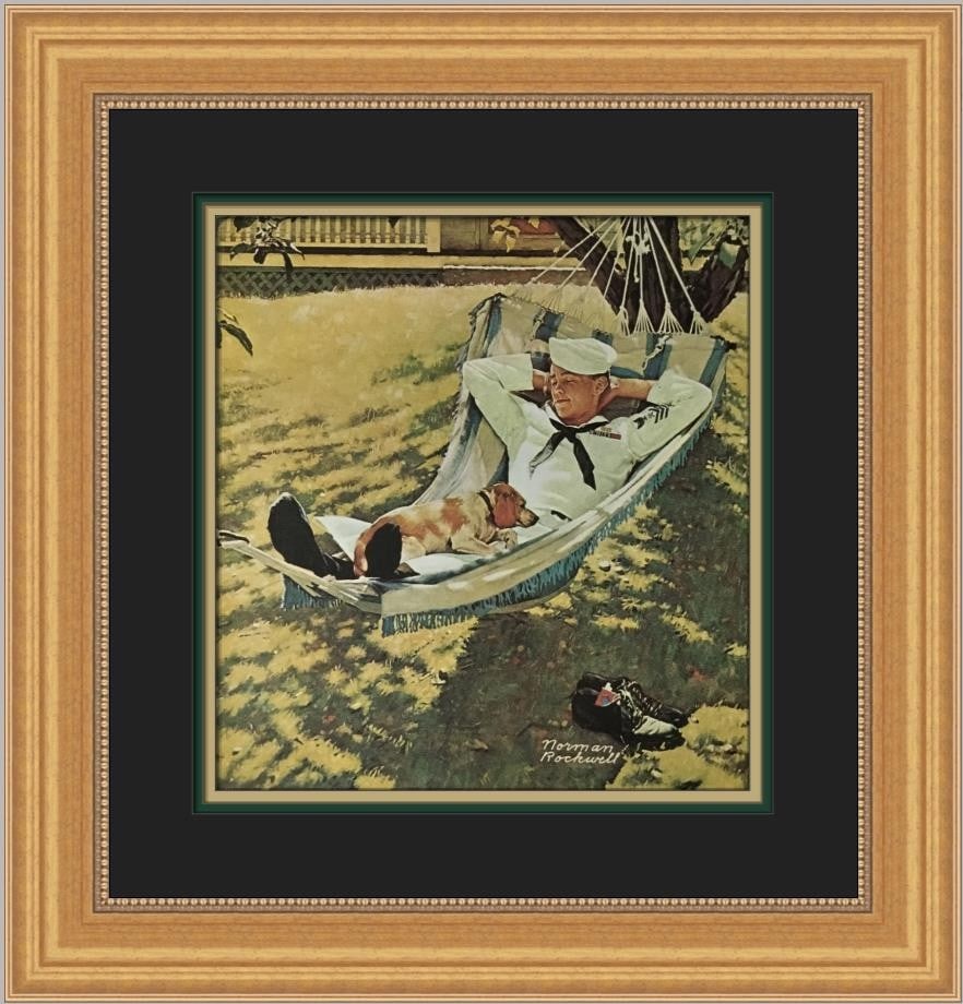 Norman Rockwell On Leave Custom Framed Print 1975 Americana Art: Norman Rockwell On Leave Custom Framed Print 1975 Americana Art This beautiful custom framed print titled "On Leave" by renowned artist Norman Rockwell captures a moment of Americana. Produced in 1975