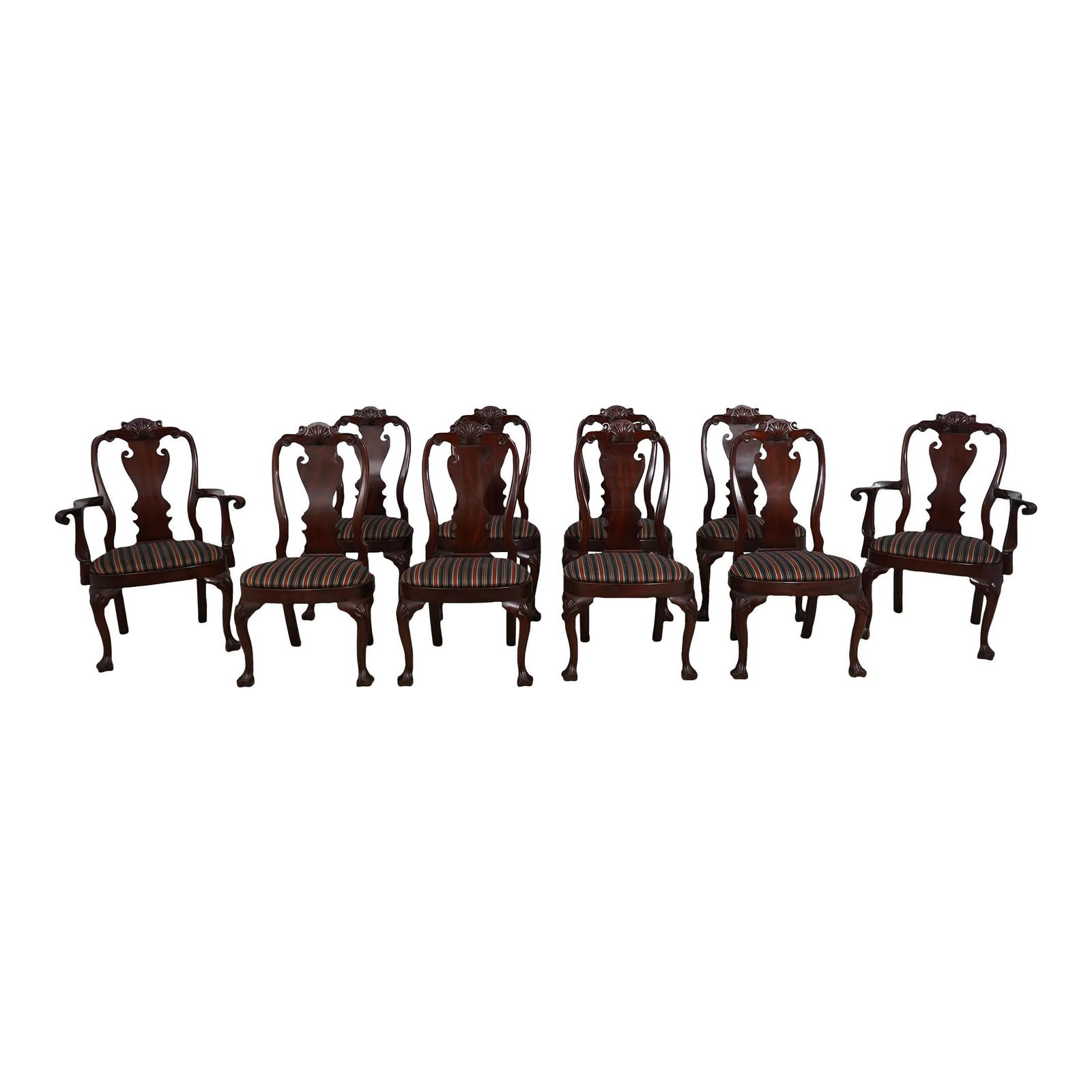 Set of 10 Henkel Harris Model 103 Mahogany Queen Anne Dining Chairs: Set of 10 Henkel Harris Model 103 Mahogany Queen Anne Dining Chairs This exquisite set of 10 Henkel Harris Model 103 dining room chairs features a classic Philadelphia Queen Anne style design, dating