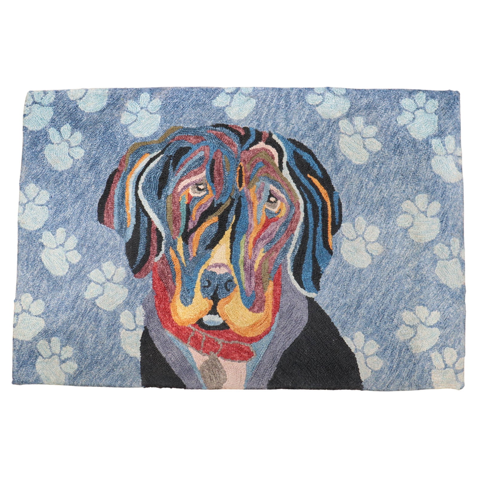 Zabihi Collection Hand-Crafted American Hooked Dog Rug 24x35 Wool Futurist Style: Zabihi Collection Hand-Crafted American Hooked Dog Rug 24x35 Wool Futurist Style Introducing the Zabihi Collection American Hook Dog Rug, a charming addition to any home decor. This hand-crafted rug