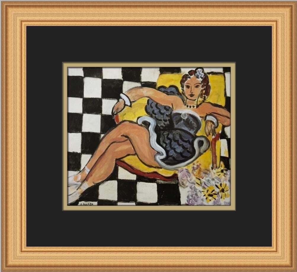 Henri Matisse Dancer in an Armchair Framed Print 12 x 14: Henri Matisse Dancer in an Armchair Framed Print 12 x 14 This exquisite custom framed print titled "Dancer in an Armchair on a Checkered Floor" by Henri Matisse showcases a harmonious blend of Express
