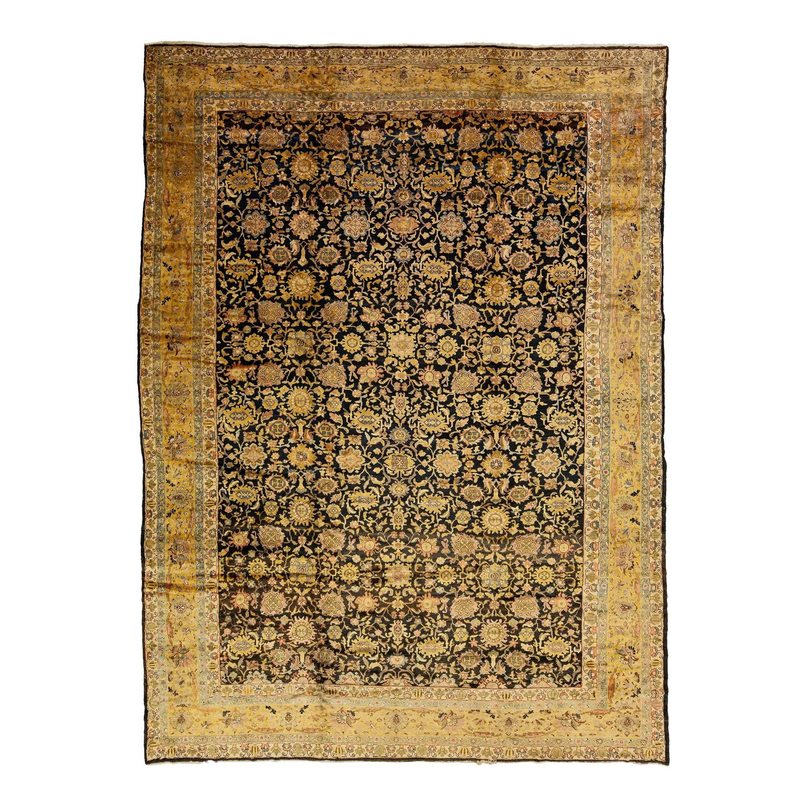19th Century Handmade Persian Malayer Wool Rug Dark Blue Allover Pattern 12'3 x 16'8: 19th Century Handmade Persian Malayer Wool Rug Dark Blue Allover Pattern 12'3 x 16'8 Discover the timeless elegance of this exquisite 19th-century handmade Persian Malayer rug. Featuring a rich dark b