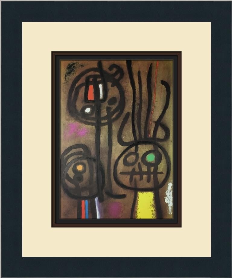 Joan Miro Personage and Bird Custom Framed Art Print 1996: Joan Miro Personage and Bird Custom Framed Art Print 1996 This beautiful custom framed print titled 'Personage and Bird' by renowned artist Joan Miro showcases a unique blend of Abstract Expressionism