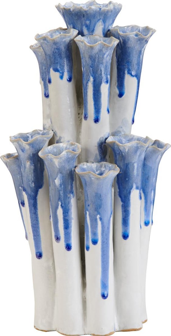 Handmade Blue and White Ceramic Vase 16.5 Inches: Handmade Blue and White Ceramic Vase 16.5 Inches This elegant handmade blue and white ceramic vase is a stunning addition to any decor. With a large size, it features intricate designs inspired by sea