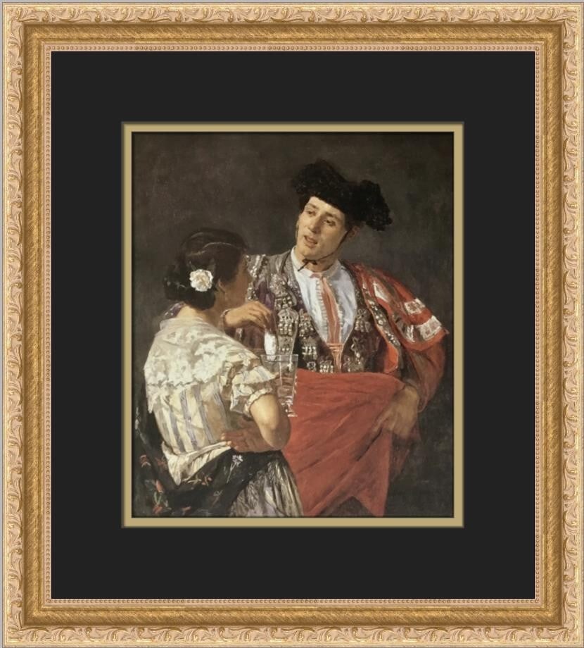 Mary Cassatt Offering the Panal to the Bullfighter Framed Print 14x14: Mary Cassatt Offering the Panal to the Bullfighter Framed Print 14x14 This stunning custom framed print features Mary Cassatt's artwork titled "Offering the Panal to the Bullfighter". Measuring a tota