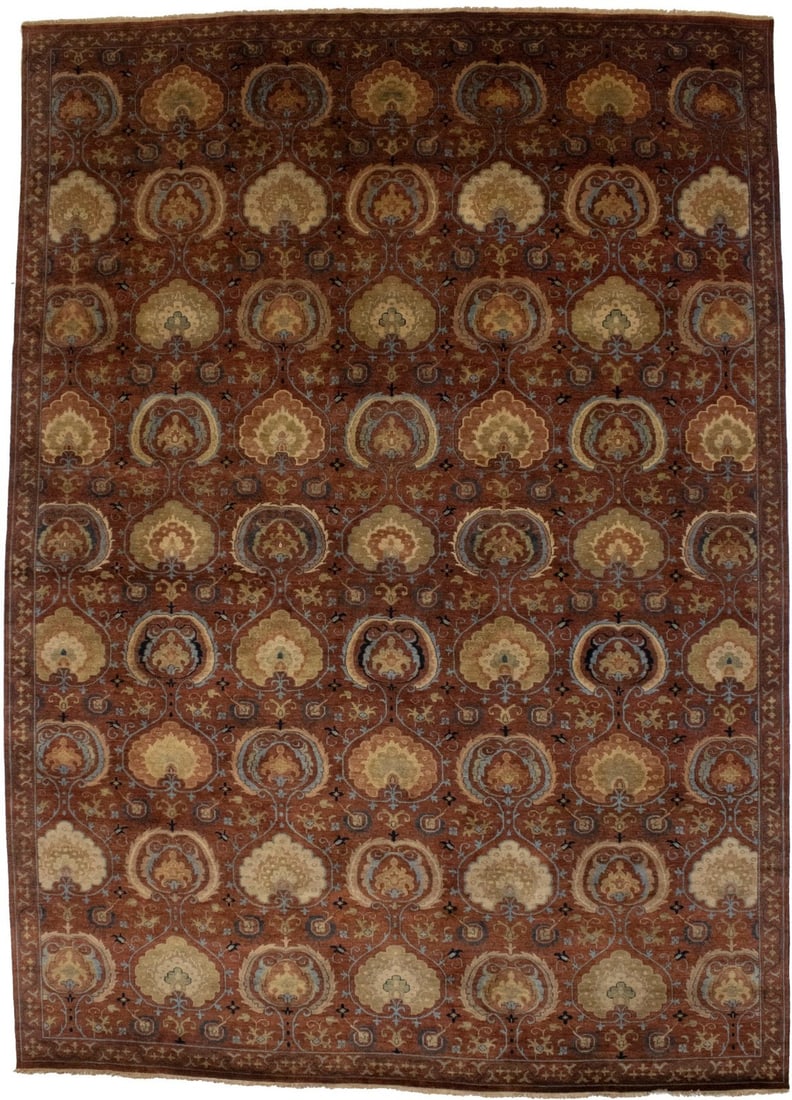 10x14 Wool Area Rug Hand-Knotted Floral Pattern Handmade Modern Style Carpet: 10x14 Wool Area Rug Hand-Knotted Floral Pattern Handmade Modern Style Carpet This handmade Oriental rug features a floral design with a modern touch, crafted using a hand-knotted technique in India. T