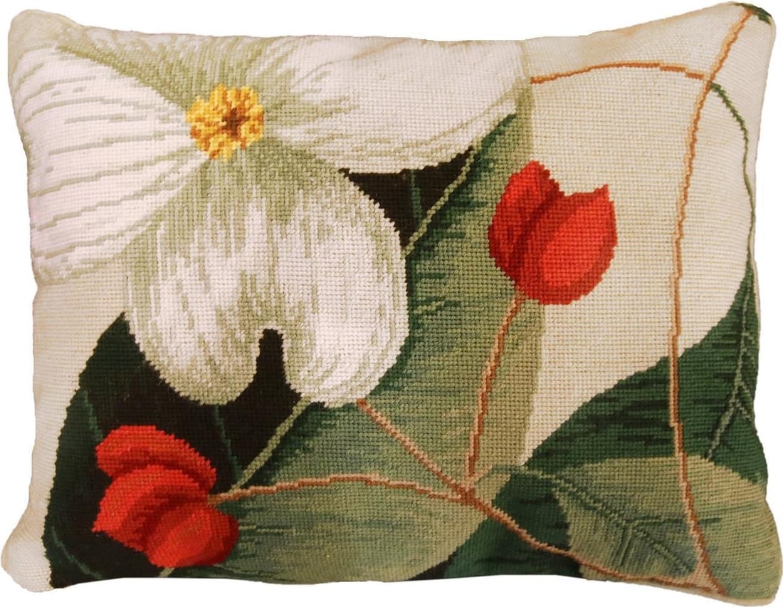 Williamsburg Dogwood Floral Wool Cushion 16x20 Removable Insert: Williamsburg Dogwood Floral Wool Cushion 16x20 Removable Insert Enhance your home decor with this elegant Williamsburg Dogwood Floral Wool Cushion. Featuring a beautiful botanical cream floral design
