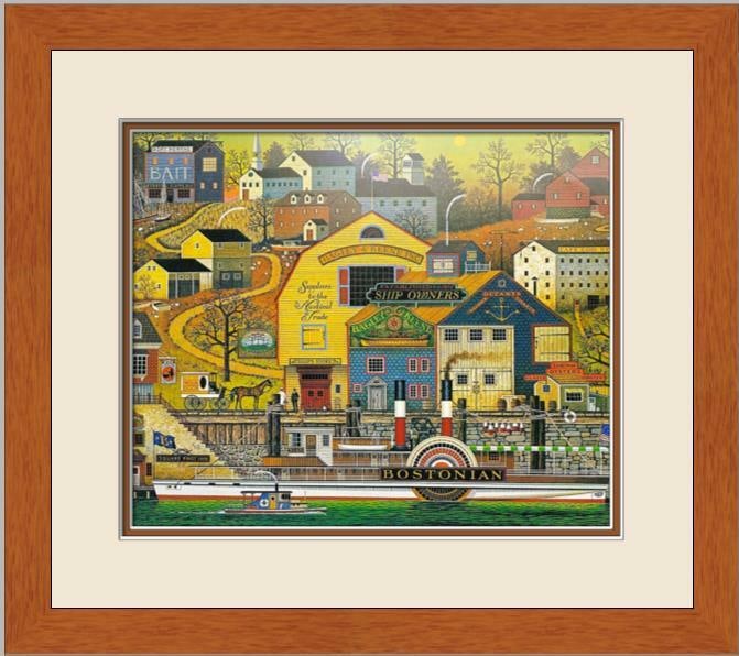 Charles Wysocki The Bostonian Framed Lithograph Art Print 2001: Charles Wysocki The Bostonian Framed Lithograph Art Print 2001 This custom framed print titled "The Bostonian" by Charles Wysocki showcases a charming landscape scene, reflecting the artist's signatur