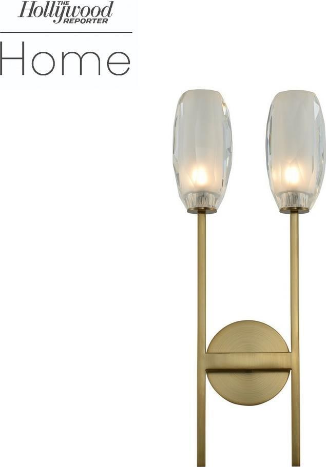 Kalco Brass Wall Sconce 2-Light Dimmable Crystal Steel: Kalco Brass Wall Sconce 2-Light Dimmable Crystal Steel Enhance your modern interiors with this Chic Vintage Style Brass Sconce, a stunning wall light that combines elegance with functionality. Crafted