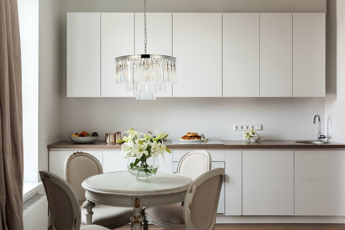 Sydney 9-Light Polished Nickel Crystal Chandelier 26 Inch Modern Ceiling Fixture: Sydney 9-Light Polished Nickel Crystal Chandelier 26 Inch Modern Ceiling Fixture This modern crystal chandelier features a polished nickel finish and is designed for dining rooms, kitchens, and other