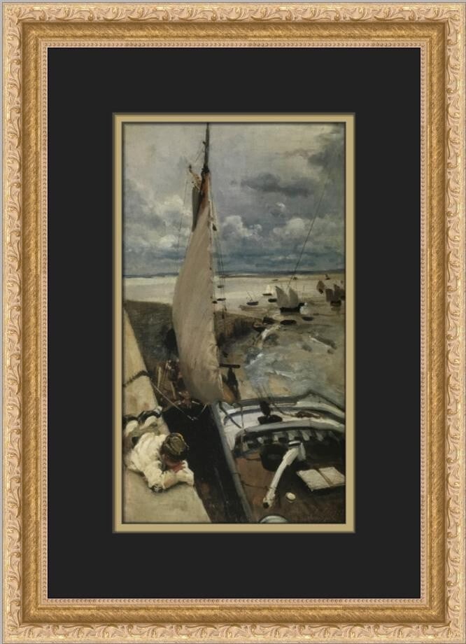 John Singer Sargent Low Tide at Cancale Harbour Custom Framed Print 16x12: John Singer Sargent Low Tide at Cancale Harbour Custom Framed Print 16x12 Enhance your art collection with this striking custom framed print titled "Low Tide at Cancale Harbour" by renowned artist Joh