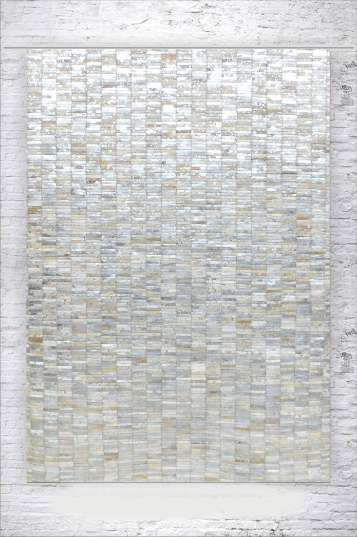 Hand-Stitched Silver Alabaster Genuine Leather Brick Carpet 3FT x 5FT: Hand-Stitched Silver Alabaster Genuine Leather Brick Carpet 3FT x 5FT Free continental US Shipping This hand-stitched leather brick carpet features premium genuine leather panels arranged in a distinc