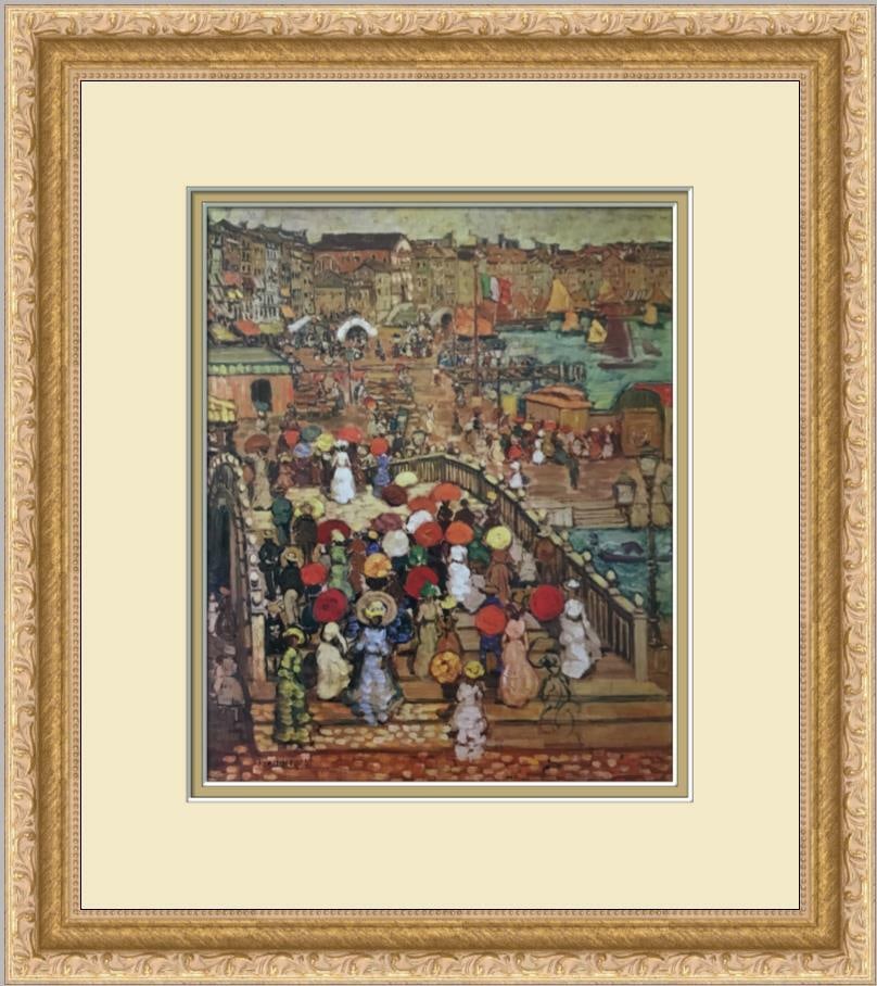 Maurice Prendergas Ponte Della Paglia Custom Framed Landscape Print: Maurice Prendergas Ponte Della Paglia Custom Framed Landscape Print This stunning custom framed print titled "Ponte Della Paglia" by Maurice Prendergas showcases a beautiful landscape in the Americana