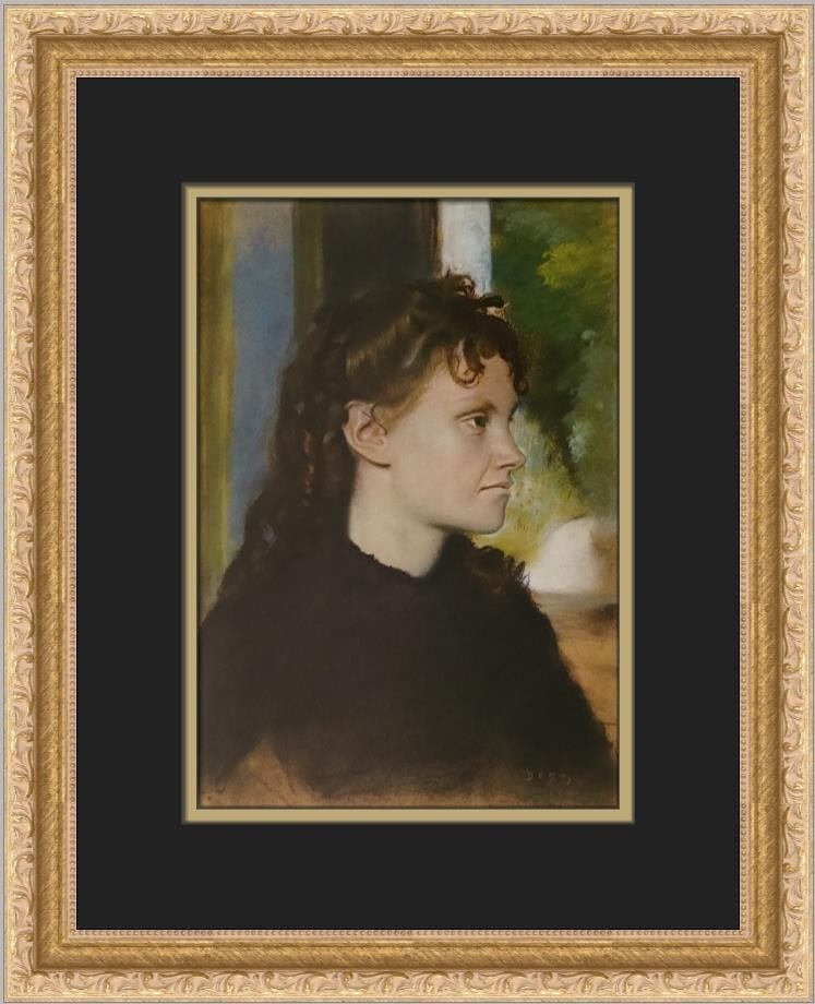Edgar Degas Portrait of Yves Morisot Custom Framed Print 15x13: Edgar Degas Portrait of Yves Morisot Custom Framed Print 15x13 This exquisite custom framed print features Edgar Degas's captivating work titled 'Portrait of Yves Morisot.' Measuring 15 in x 13 in, th