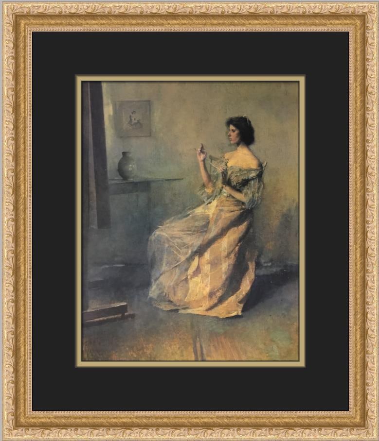 Thomas Dewing The Necklace Custom Framed Impressionist Print 1984: Thomas Dewing The Necklace Custom Framed Impressionist Print 1984 This exquisite custom framed print titled "The Necklace" by artist Thomas Dewing showcases a captivating impressionist style featuring