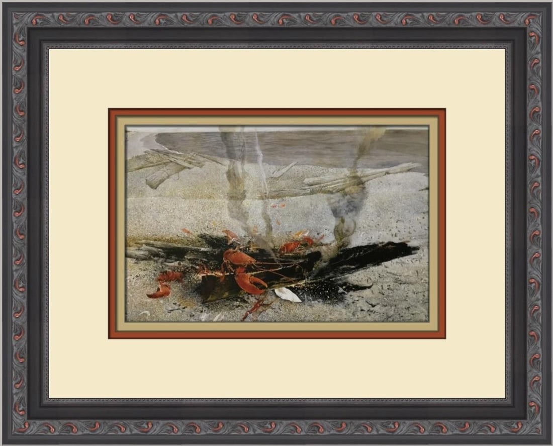 Andrew Wyeth Embers Custom Framed Print Landscape Art 12x14: Andrew Wyeth Embers Custom Framed Print Landscape Art 12x14 This stunning custom framed print titled "Embers" by renowned artist Andrew Wyeth showcases a captivating landscape featuring lobsters, embo