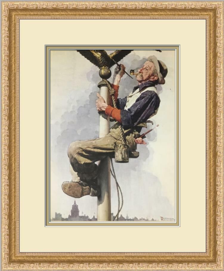 Norman Rockwell Man Painting Flagpole Custom Framed Art Print: Norman Rockwell Man Painting Flagpole Custom Framed Art Print This beautifully custom framed print features Norman Rockwell's iconic 'Man Painting Flagpole', showcasing Americana figurative art. The p