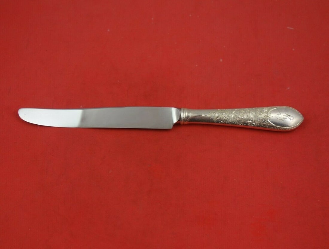 Gorham Colonial Engraved Sterling Silver 9" Knife: Gorham Colonial Engraved Sterling Silver 9" Knife This exquisite Colonial Engraved Knife by Gorham showcases timeless elegance and craftsmanship. Crafted from sterling silver, it features a hollow han