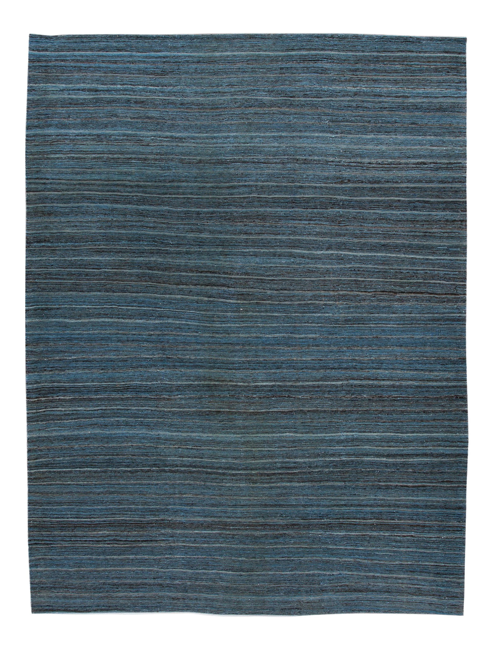Blue Hand-Knotted Wool Kilim Rug 9' x 11'11 Striped Design: Blue Hand-Knotted Wool Kilim Rug 9' x 11'11 Striped Design Enhance your space with this exquisite Blue Modern Flatweave Kilim Striped Wool Rug. Hand-knotted from high-quality wool, this stunning rug f