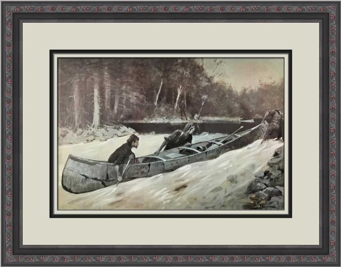 Frederic Remington In A Stiff Current Custom Framed Print 1973: Frederic Remington In A Stiff Current Custom Framed Print 1973 This exquisite custom framed print titled 'In A Stiff Current' by Frederic Remington captures a stunning landscape featuring figures and