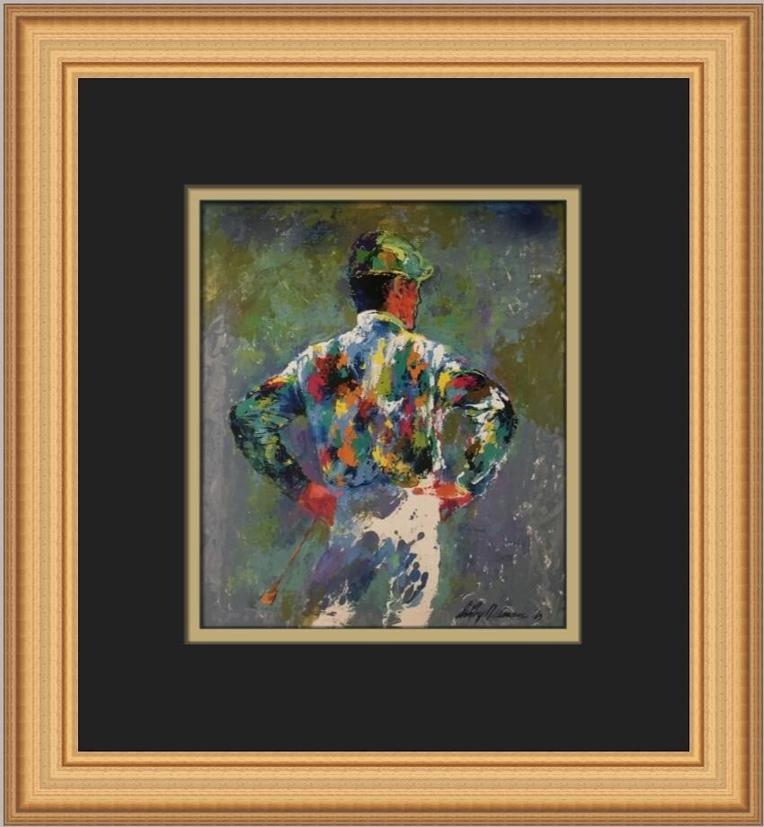 LeRoy Neiman Jockey Arms Akimbo Custom Framed Expressionism Print: LeRoy Neiman Jockey Arms Akimbo Custom Framed Expressionism Print This striking custom framed print titled "Jockey Arms Akimbo" by renowned artist LeRoy Neiman captures the dynamic spirit of the eques