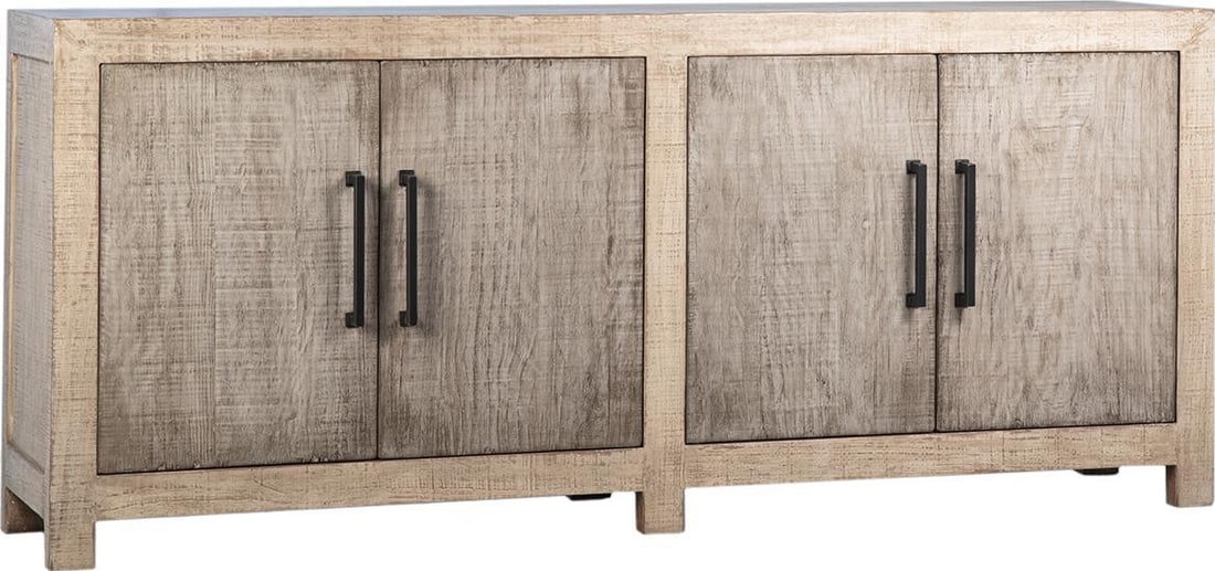 Merwin French Style Reclaimed Pine Sideboard 4-Door Light Wash: Merwin French Style Reclaimed Pine Sideboard 4-Door Light Wash The Merwin Reclaimed Pine Sideboard is a beautifully crafted piece that combines functionality with rustic charm. Designed in a French st