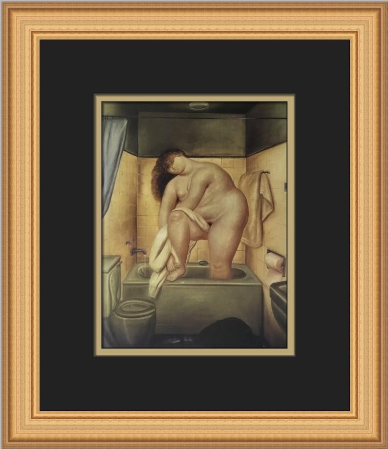 Fernando Botero Female Hommage to Bonnard Custom Framed Art Print: Fernando Botero Female Hommage to Bonnard Custom Framed Art Print This captivating custom framed print titled 'Female Hommage to Bonnard' by renowned artist Fernando Botero showcases a striking figura