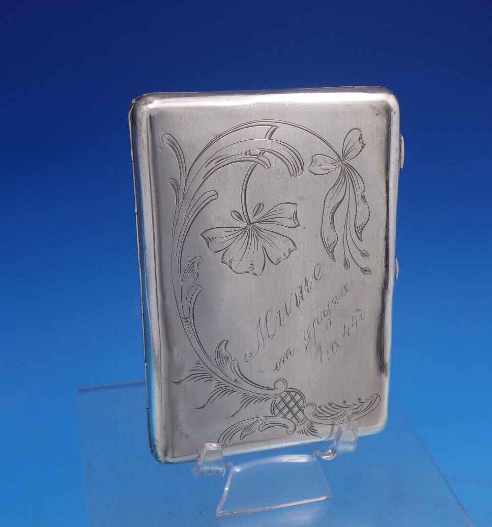 Exquisite 875 Silver Card Case with Engraved Design Odessa 1908-1926: Exquisite 875 Silver Card Case with Engraved Design Odessa 1908-1926 Discover this exquisite Russian 875 silver card case, crafted in Odessa between 1908 and 1926. This stunning piece features an intr