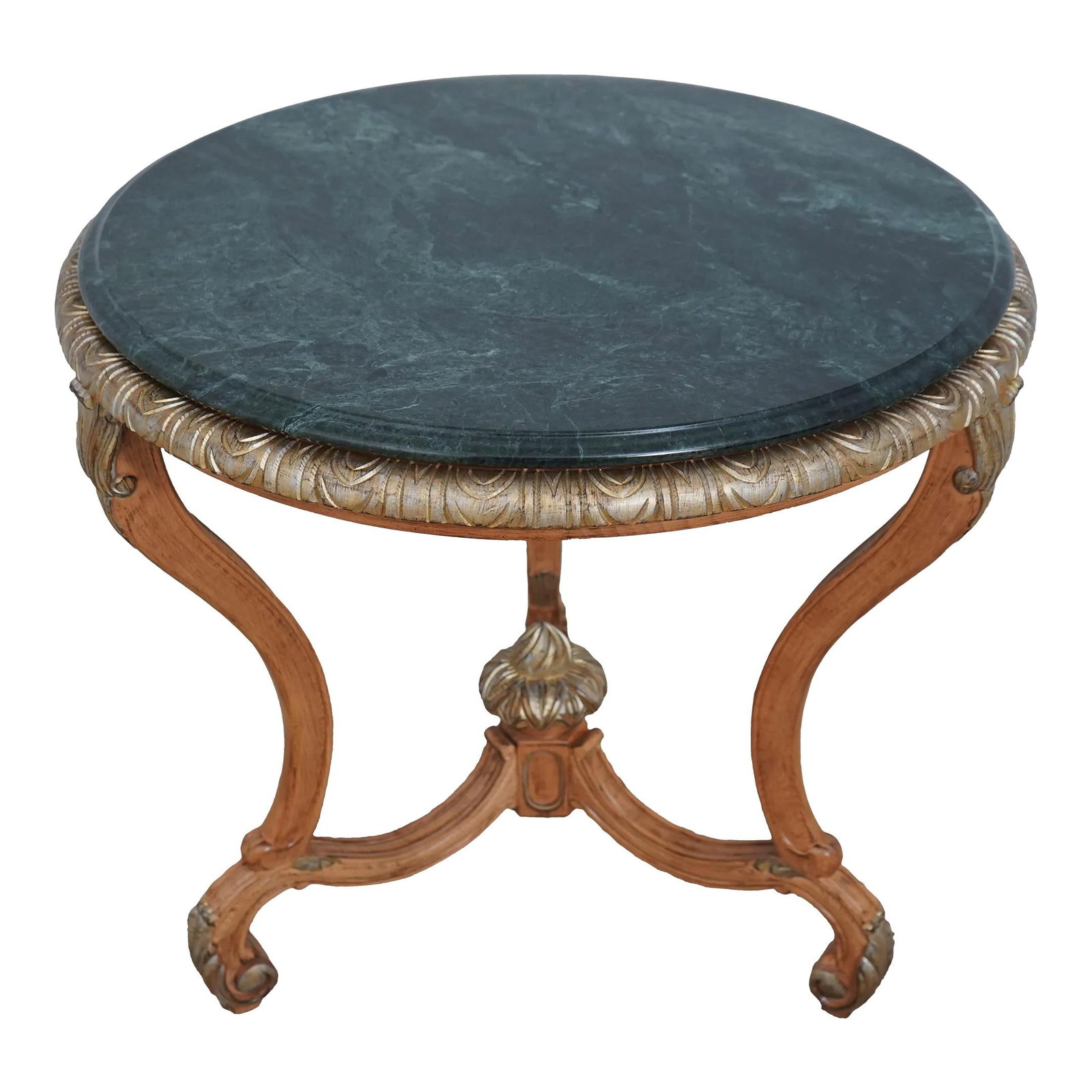 Italian Round Lamp Table with Green Marble Top by Jeffco: Italian Round Lamp Table with Green Marble Top by Jeffco This stunning Italian style round lamp table features a luxurious green marble top and exquisite carved details, showcasing high-quality crafts