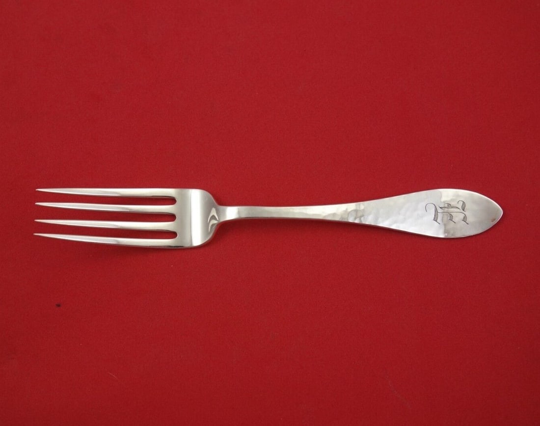 Shreve Sterling Silver Antique Hammered Tea Fork 6 1/4 Inch: Shreve Sterling Silver Antique Hammered Tea Fork 6 1/4 Inch This exquisite tea fork from Shreve showcases the timeless Antique Hammered pattern, crafted from sterling silver. Measuring 6 1/4 inches, t