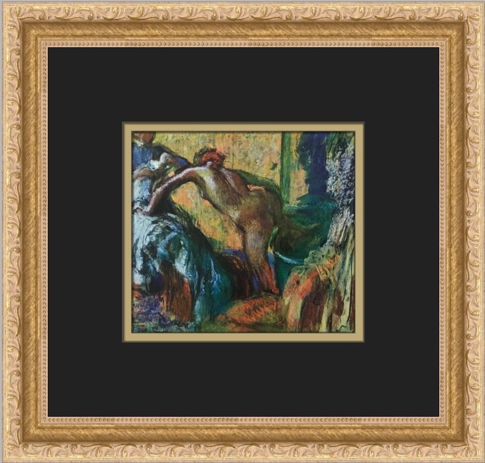 Edgar Degas After the Bath Custom Framed Impressionist Print: Edgar Degas After the Bath Custom Framed Impressionist Print This custom framed print titled 'After the Bath' by Edgar Degas captures the essence of Impressionism through its depiction of a nude figur