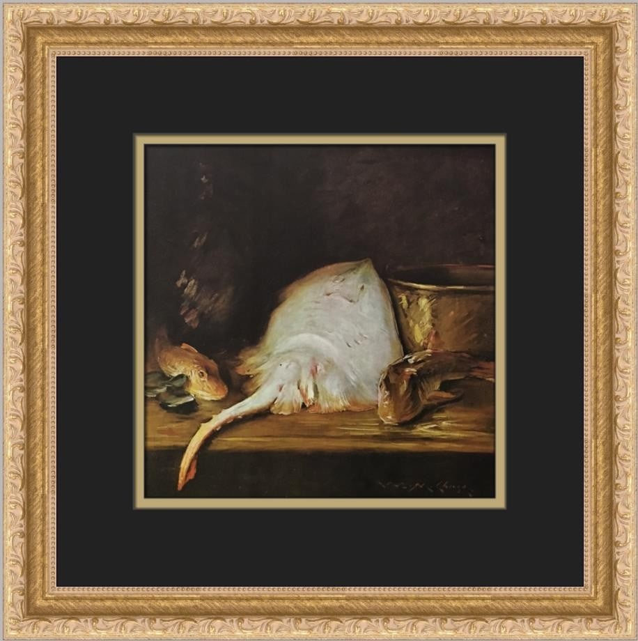 William Merritt Chase Still Life with Fish Custom Framed Art Print: William Merritt Chase Still Life with Fish Custom Framed Art Print Enhance your art collection with this stunning custom framed print titled "Still Life with Fish" by the renowned artist William Merri