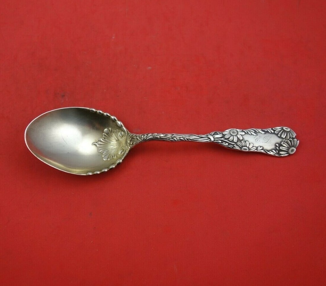 Wood & Hughes Daisy Sterling Silver Gold Washed Preserve Spoon 7 3/8": Wood & Hughes Daisy Sterling Silver Gold Washed Preserve Spoon 7 3/8" This exquisite preserve spoon is crafted from sterling silver in the elegant Daisy pattern by Wood & Hughes, dating from 1850 to 1