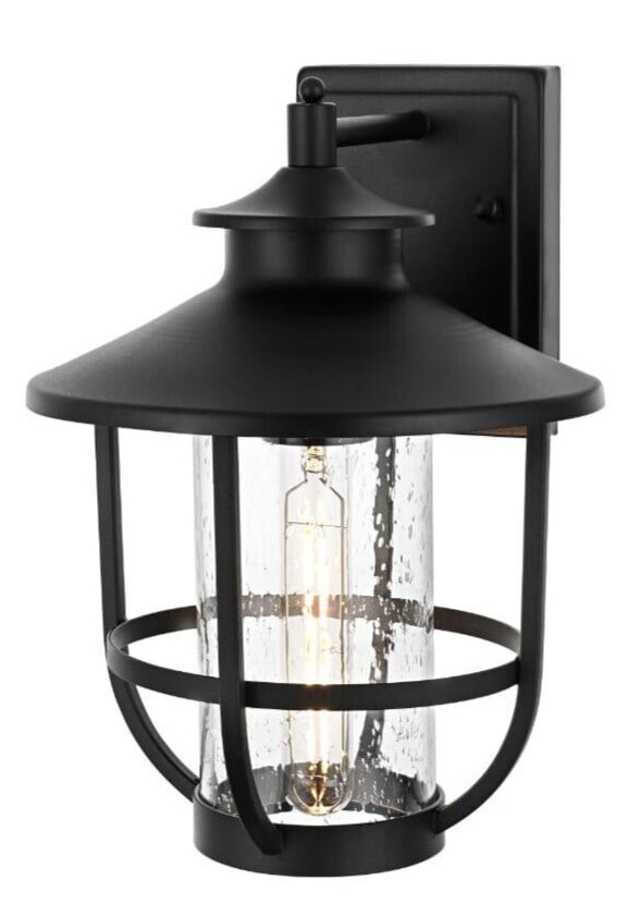 Janney 12.5 Inch Black Outdoor Wall Sconce With Seedy Glass Shade: Janney 12.5 Inch Black Outdoor Wall Sconce With Seedy Glass Shade This outdoor wall sconce features a classic black finish and seedy glass construction, creating an elegant traditional look for your p