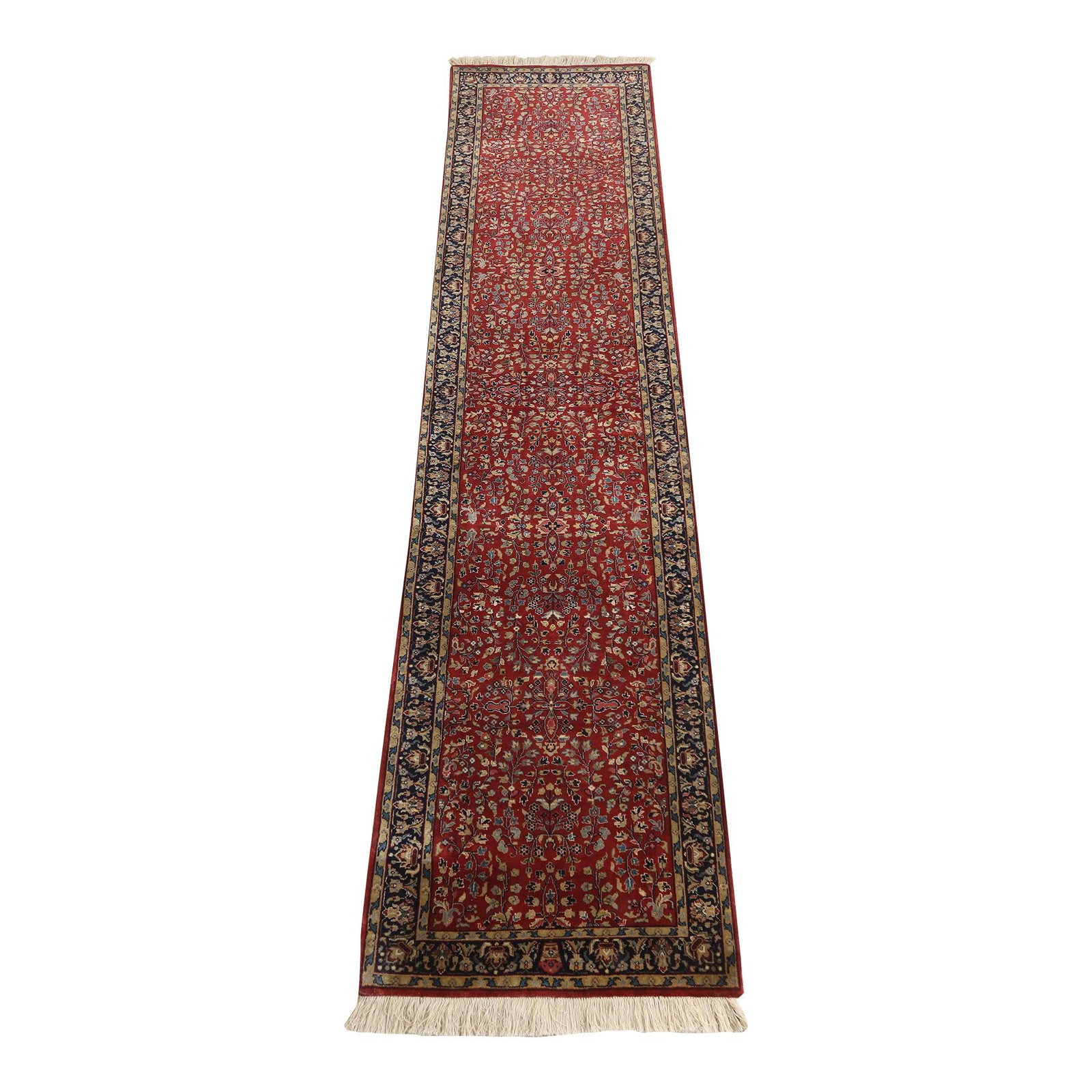 Vintage 3 x 12 Hand Knotted Wool Runner Rug Red 50 Years Old: Vintage 3 x 12 Hand Knotted Wool Runner Rug Red 50 Years Old This hand-knotted wool runner rug measures approximately 34 inches by 126 inches and features a striking red color with vibrant hues. Craft