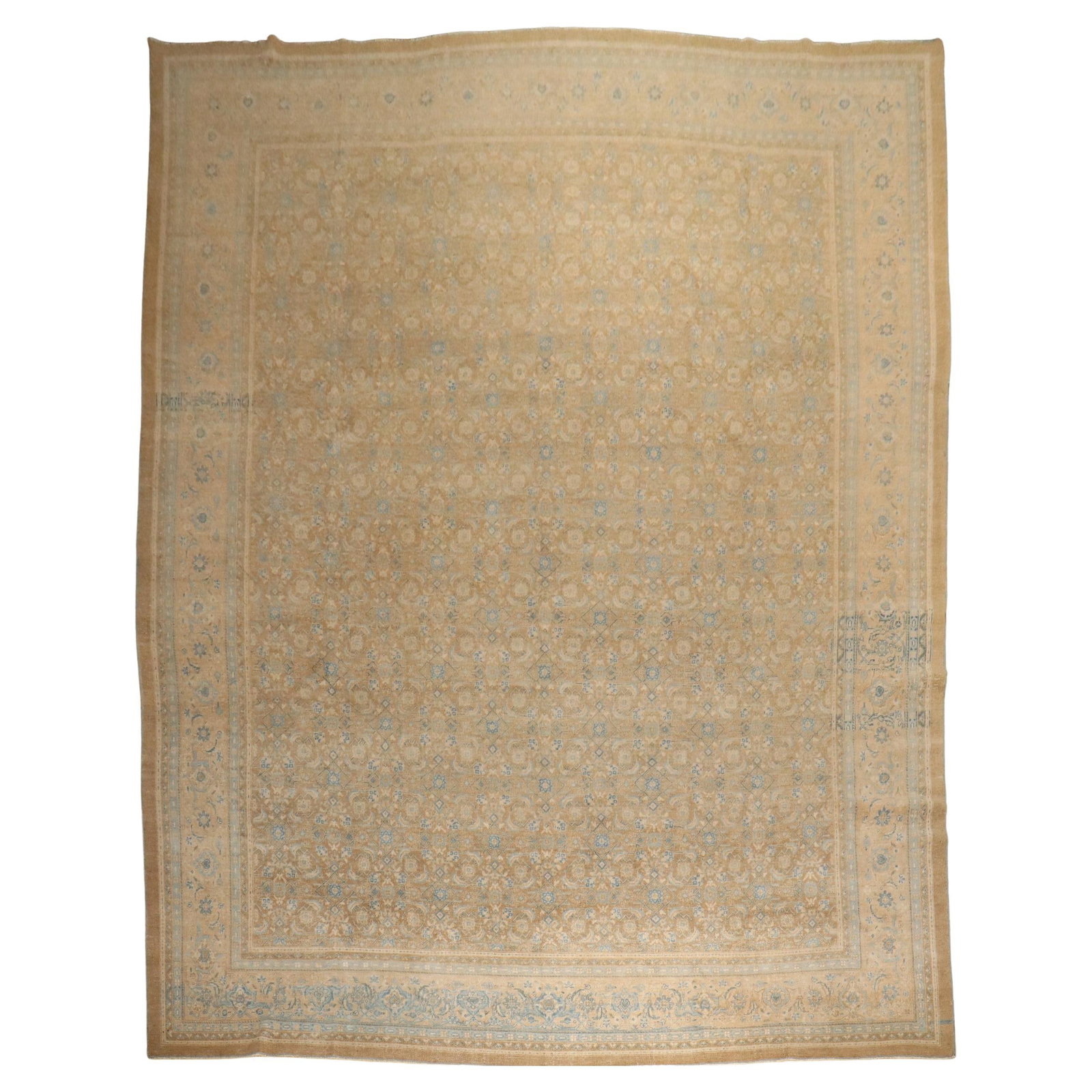 Oversized 1920s Persian Tabriz Brown Blue Hand-Woven Rug 12'2" x 17'9": Oversized 1920s Persian Tabriz Brown Blue Hand-Woven Rug 12'2" x 17'9" This exquisite oversized antique Persian Tabriz rug features a striking Bauhaus style, measuring 12' 2" x 17' 9" (371 x 541 cm).