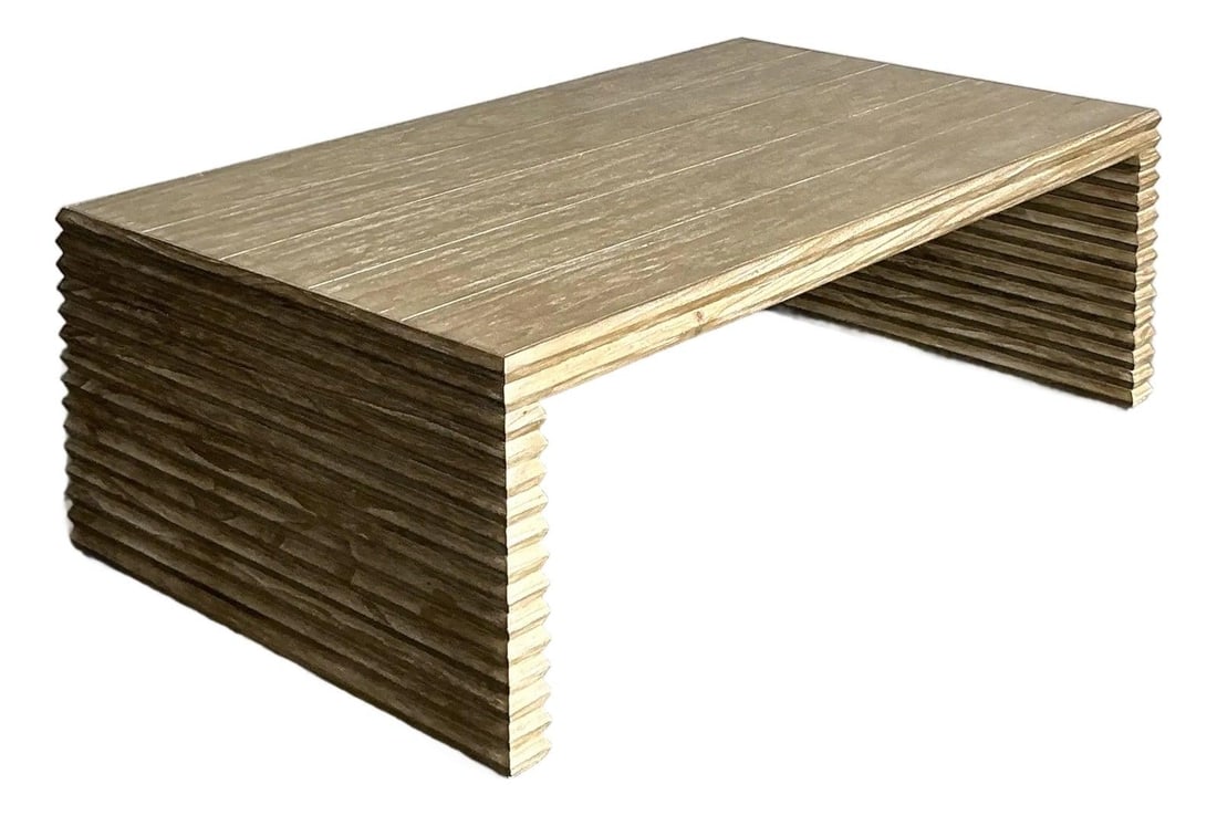 Belmont Wood Coffee Table With Sculptural Base By Mr Brown London: Belmont Wood Coffee Table With Sculptural Base By Mr Brown London This vintage Mr. Brown London Belmont coffee table features a sculptural base crafted from artfully arranged bleached wood slats, offe