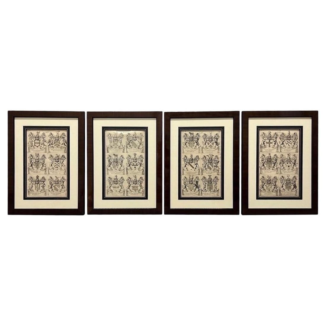 19th Century Set of 4 Framed Continental Armorial Etchings: 19th Century Set of 4 Framed Continental Armorial Etchings This exquisite set of four 19th Century Continental Armorial Etchings showcases intricate designs representing noble families. Expertly frame
