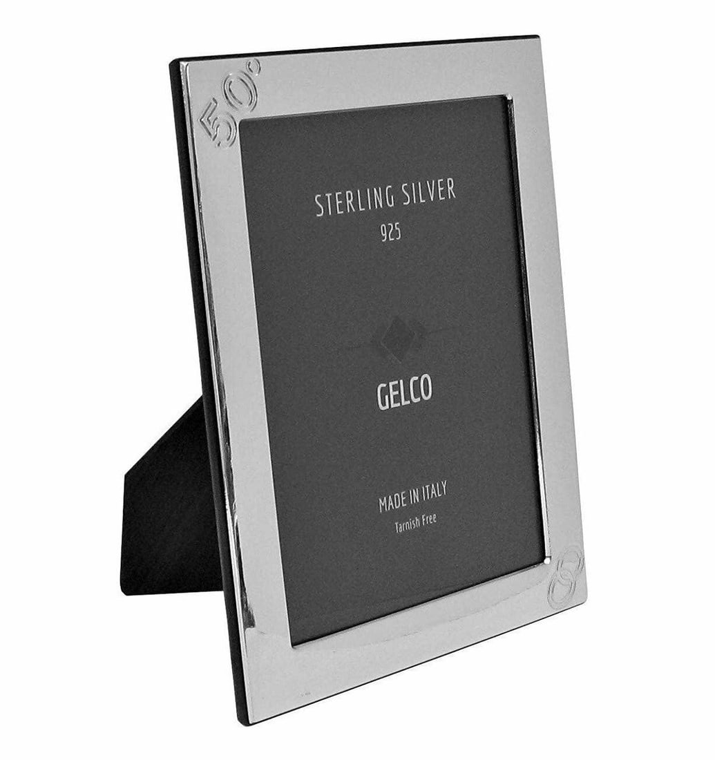 Elegant Gelco 925 Sterling Silver 50TH Anniversary Photo Frame: Elegant Gelco 925 Sterling Silver 50TH Anniversary Photo Frame Celebrate your special moments with this exquisite Fine Italian 925 Sterling Silver Glossy Picture Frame, designed to commemorate a 50th