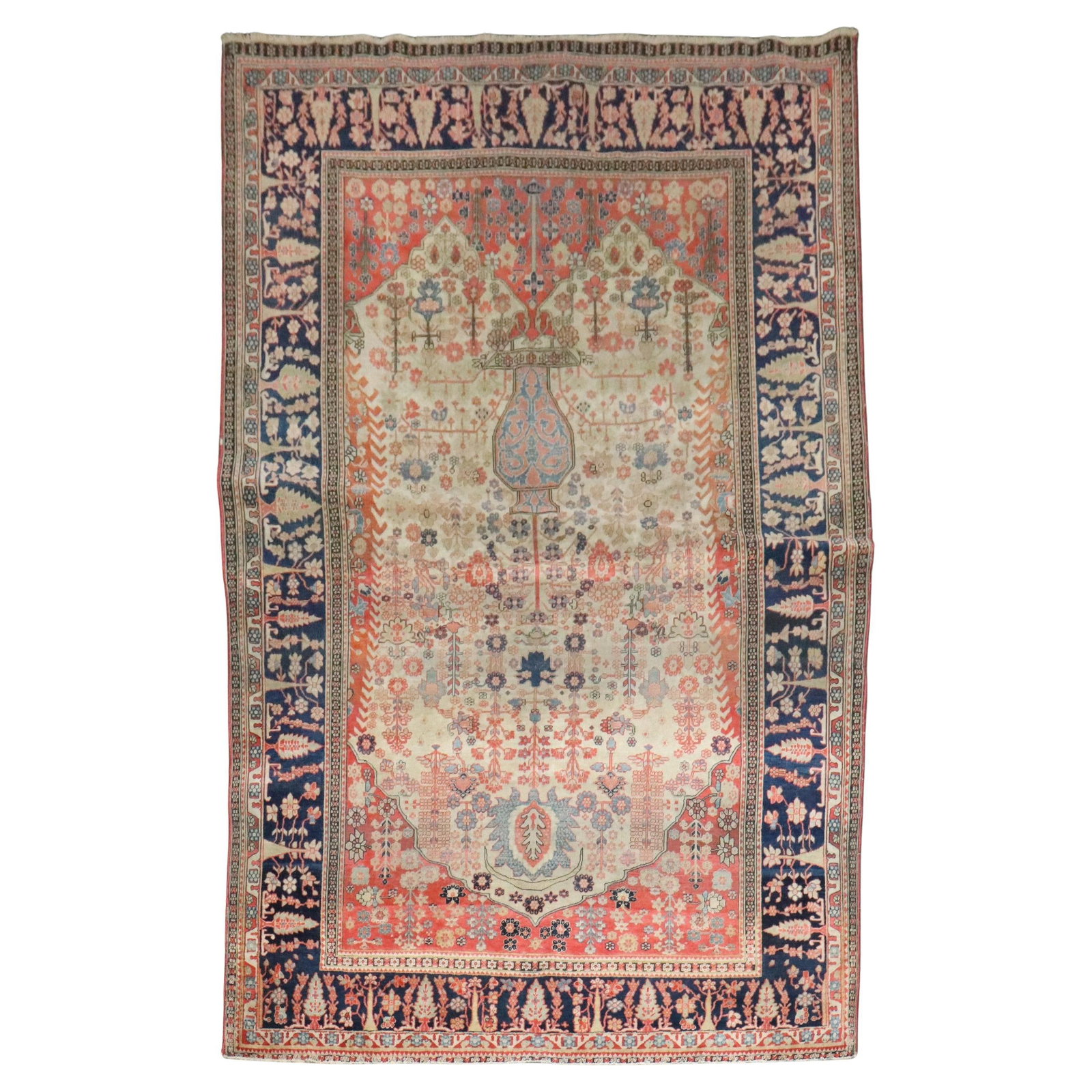 Late 19th Century Mohtasham Kashan Wool Accent Rug Iran 4'3" x 6'6": Late 19th Century Mohtasham Kashan Wool Accent Rug Iran 4'3" x 6'6" This late 19th-century Mohtasham Kashan rug from Iran features intricate hand-woven craftsmanship using luminous lamb's wool. Known