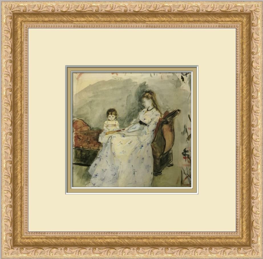 Berthe Morisot Mme Pontillon & Daughter Custom Framed Print 11.5x11.5: Berthe Morisot Mme Pontillon & Daughter Custom Framed Print 11.5x11.5 This exquisite framed print features the artwork 'Mme Pontillon and her Daughter Jeanne' by renowned artist Berthe Morisot. The pr