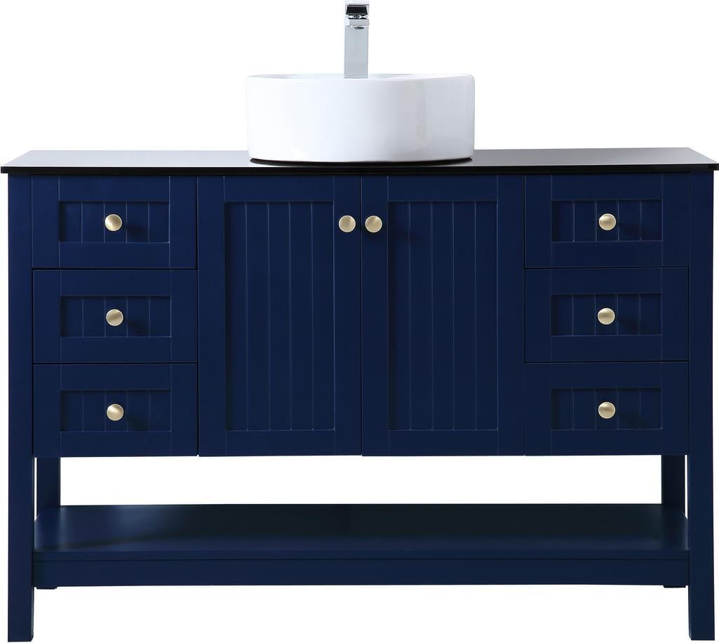 Elegant Lighting 48 Inch Blue Gold Vanity with Tempered Glass: Elegant Lighting 48 Inch Blue Gold Vanity with Tempered Glass This stunning 48-inch vanity features a striking blue finish complemented by elegant gold accents, making it a perfect addition to any dre