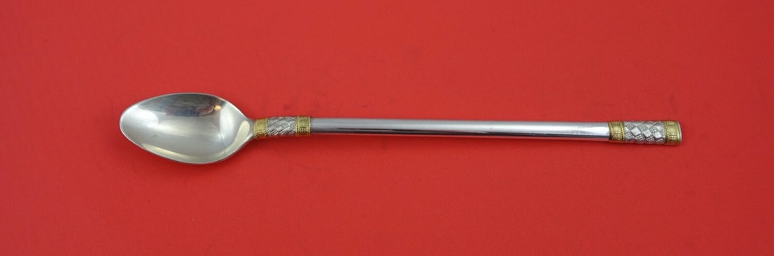 Wallace Aegean Weave Gold Sterling Silver Iced Tea Spoon 8": Wallace Aegean Weave Gold Sterling Silver Iced Tea Spoon 8" This exquisite 8" iced tea spoon features the elegant Aegean Weave Gold pattern by Wallace, crafted from high-quality sterling silver. The s