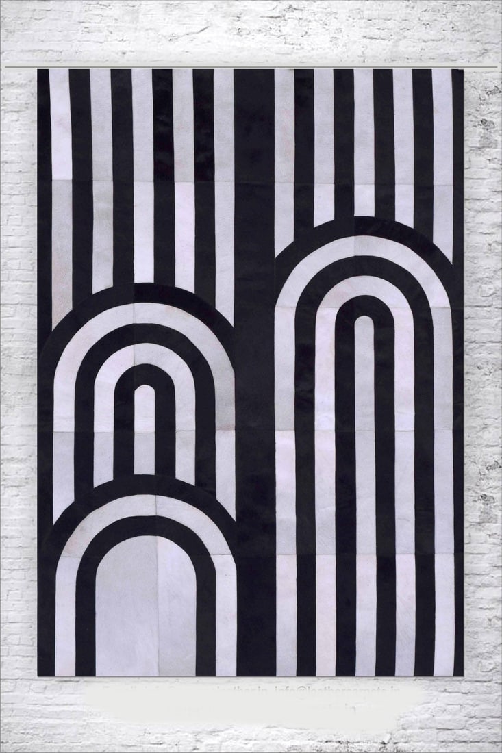 Modern Chevron Patchwork Rug 100 Percent Cowhide Leather 3FT x 5FT: Modern Chevron Patchwork Rug 100 Percent Cowhide Leather 3FT x 5FT Free continental US Shipping This modern geometric chevron rug is expertly handcrafted from 100% genuine hair-on cowhide leather. Fea