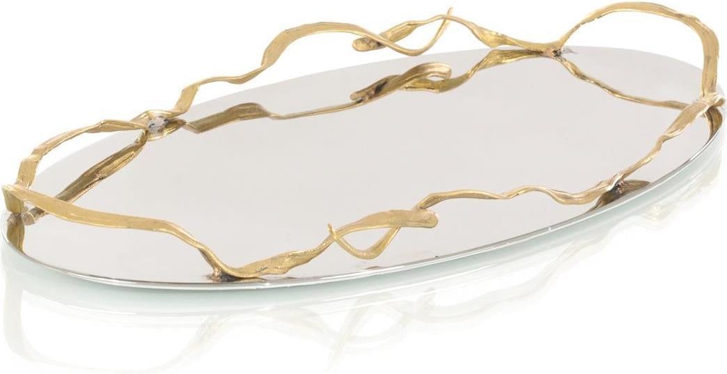 John-Richard Oval Brass Steel Tray Rippled Ribbon Design: John-Richard Oval Brass Steel Tray Rippled Ribbon Design Enhance your decor with this exquisite Brass & Steel Tray featuring a unique rippled ribbon design. Crafted from high-quality metal, this tray