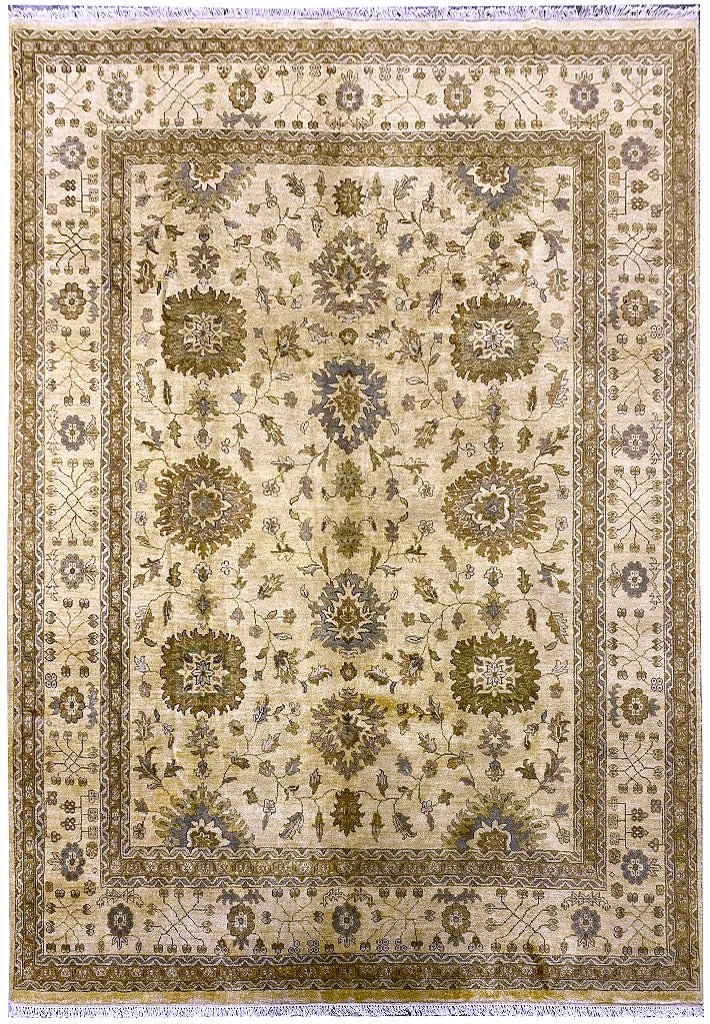 8 x 10 Handmade Oushak Wool Area Rug in Beige Green: 8 x 10 Handmade Oushak Wool Area Rug in Beige Green Free continental US Shipping Transform your living space with the exquisite 8' x 10' New India Handmade Oushak Wool Rug. This stunning area rug feat