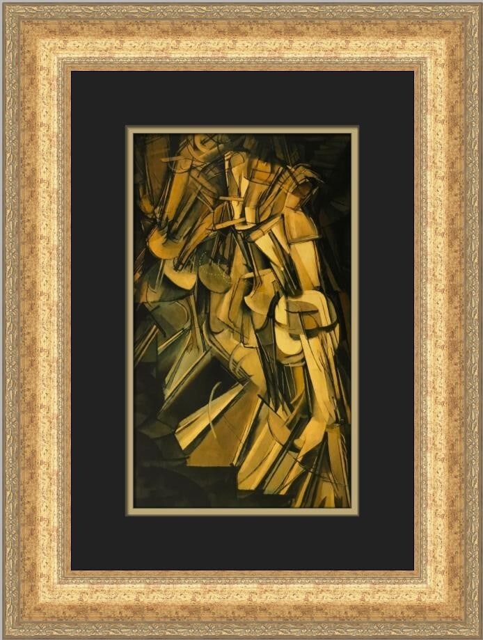Marcel Duchamp Nude Descending A Staircase Framed Art Print 21x16: Marcel Duchamp Nude Descending A Staircase Framed Art Print 21x16 This custom framed print features Marcel Duchamp's iconic artwork, "Nude Descending A Staircase." Measuring 21 inches in height and 16