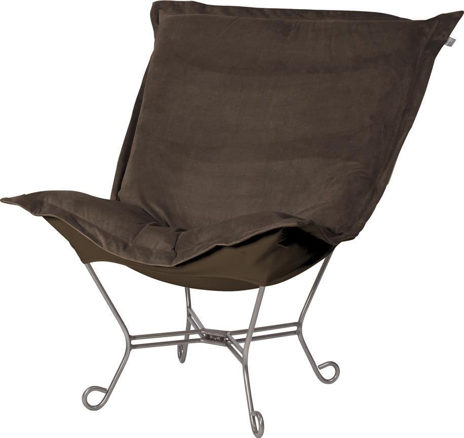 Howard Elliott Chocolate Puff Chair Transitional Style with Titanium Frame: Howard Elliott Chocolate Puff Chair Transitional Style with Titanium Frame Introducing the Chocolate Puff Chair, a perfect blend of plush comfort and stylish design. This transitional style chair feat